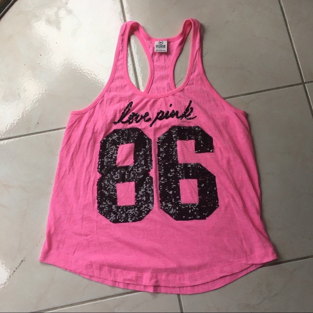 Victoria’s Secret pink & Black sequined Tank Top